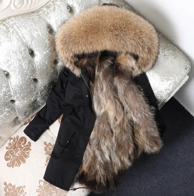 Women's Winter Casual Long Hooded Warm Parka With Raccoon Fur